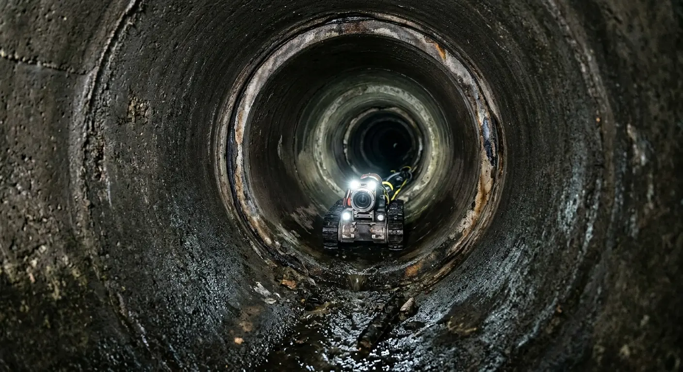 Robotic sewer camera inspecting pipe interior for Sewer Line Cleaning in Bordentown