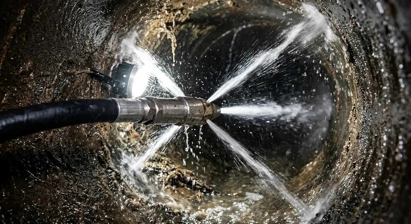 High-pressure hydro jetting nozzle cleaning sewer pipe for Sewer Cleanout in Bordentown